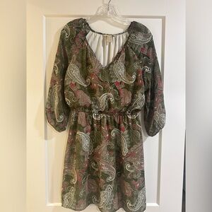 Banana Republic Green and Red Paisley Long Sleeve Dress